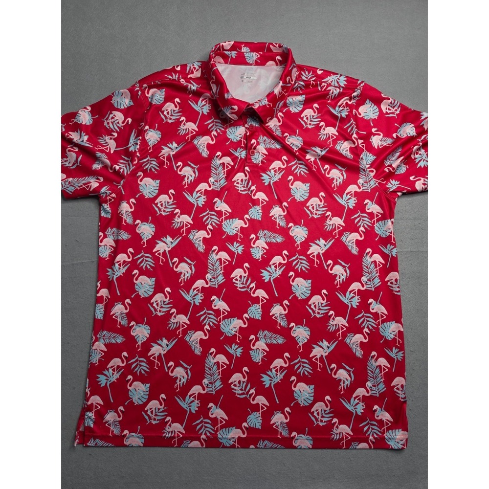 BCG Polo Shirt Men's 3XL Red Leaf Vibrant Flamingo Print Golf Tennis Performance